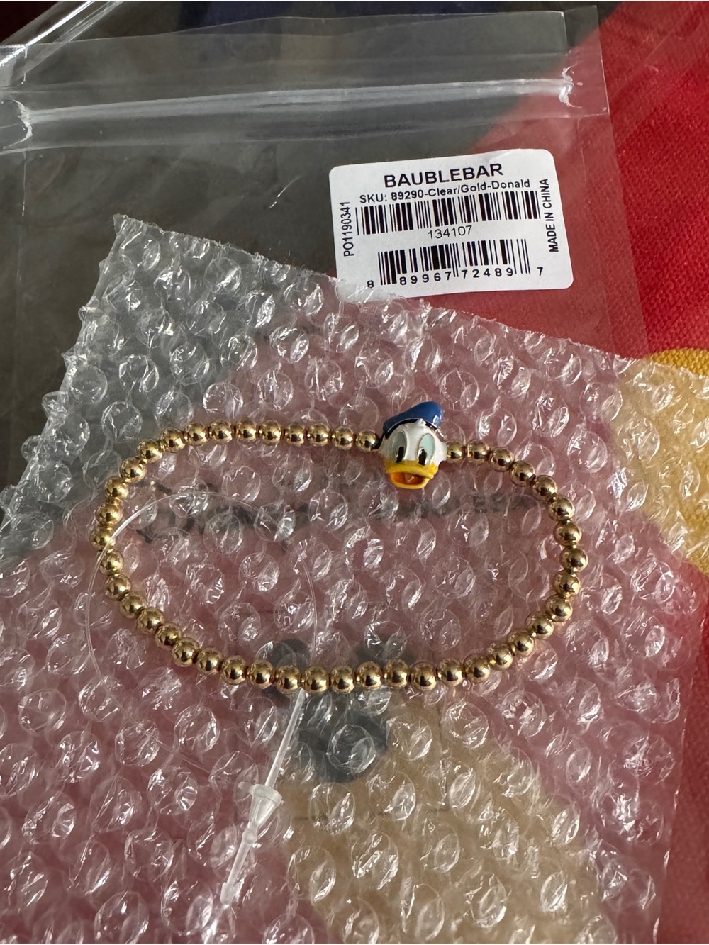 New BaubleBar Disney Pisa Beaded Bracelet with  Donald Duck Face enamel